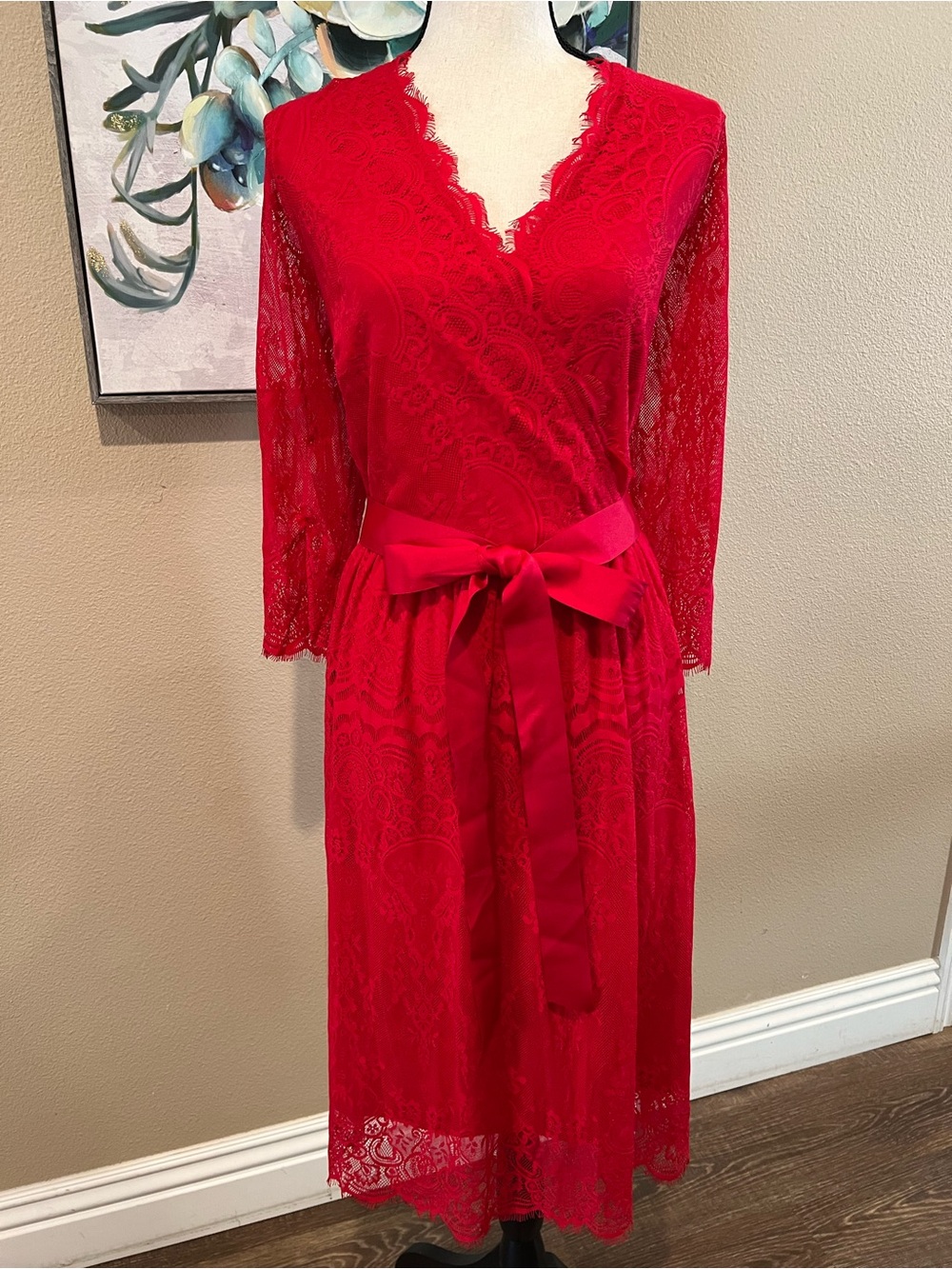 Lane Bryant Red Lace Dress with Satin Waist Tie